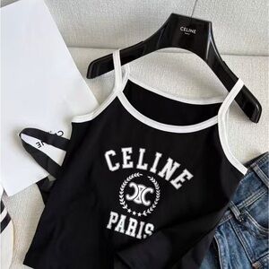 Celine Black and White Logo Crop Top